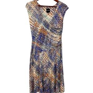 NIC+ZOE Colorful Abstract Watercolor Jersey Wrap Dress Midi Blue Orange Small
